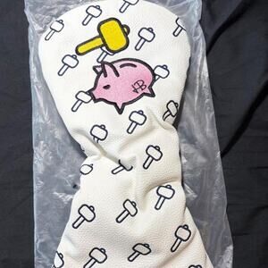 🚨 NEW Piggy Bank w/ Hammers White & Pink Embroidered Golf Driver Head Cover 🐷
